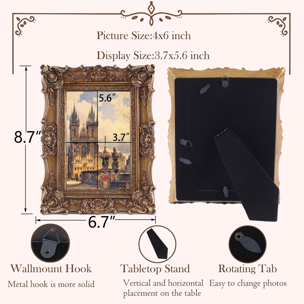 SIKOO Ornate Baroque Scroll-Carved Vintage Frame with Castle Oil Painting