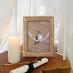 SIKOO Vintage Leaf Scroll-Carved Picture Frame with Hummingbird Art Print