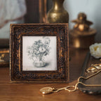 SIKOO Vintage Round Grape Leaf-Carved  Frame with Antique Floral Sketch Art