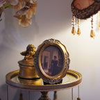 SIKOO Vintage Wavy Oval Floral-Carved Frame with Cello Lady Oil Painting Print