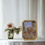 SIKOO Vintage Floral-Carved Octagon Frame with Old Architectural oil painting