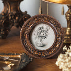 SIKOO Vintage Round Grape Leaf-Carved  Frame with Antique Floral Sketch Art
