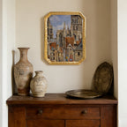 SIKOO Vintage Floral-Carved Octagon Frame with Old Architectural oil painting