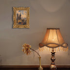 SIKOO Ornate Baroque Scroll-Carved Vintage Frame with Castle Oil Painting