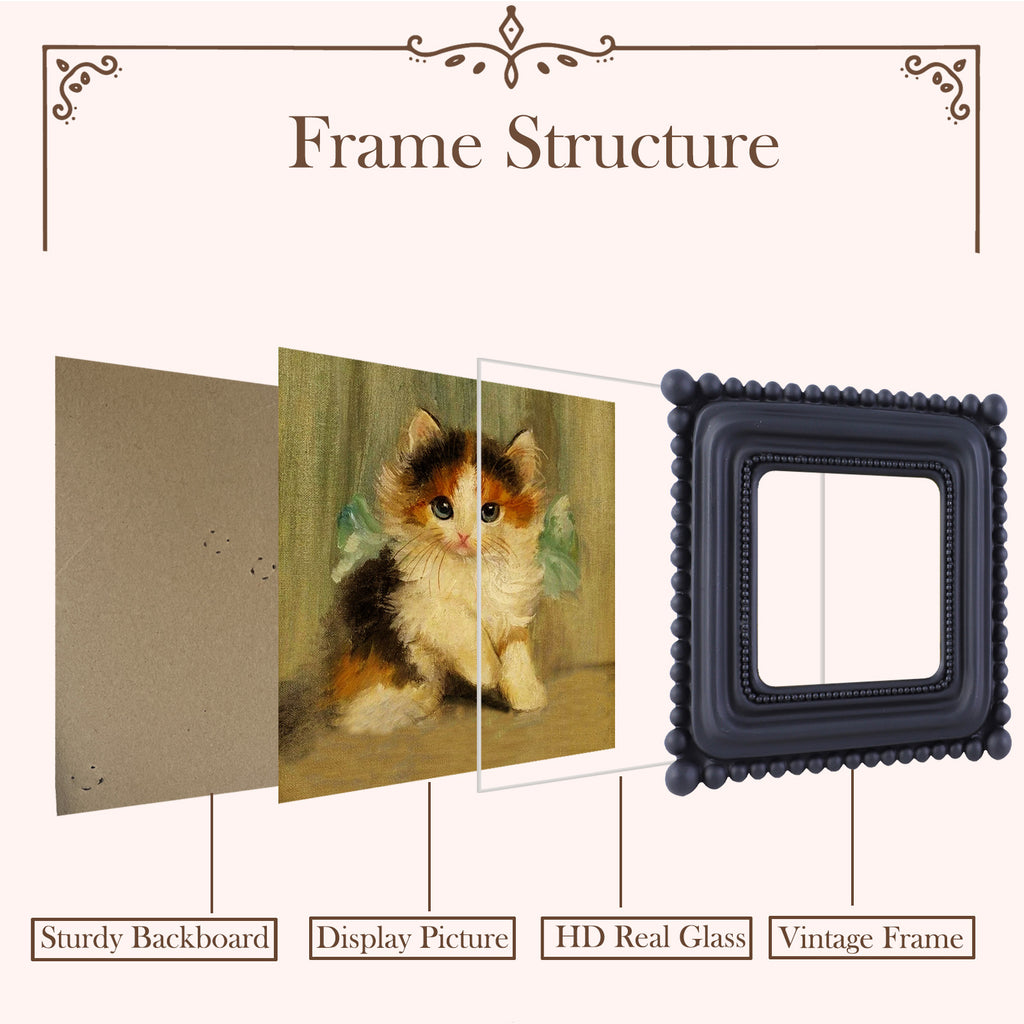 SIKOO Vintage Beaded Mini Picture Frame with Cat Artwork
