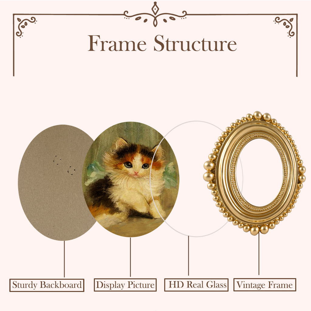 SIKOO Vintage Beaded Mini Picture Frame with Cat Artwork