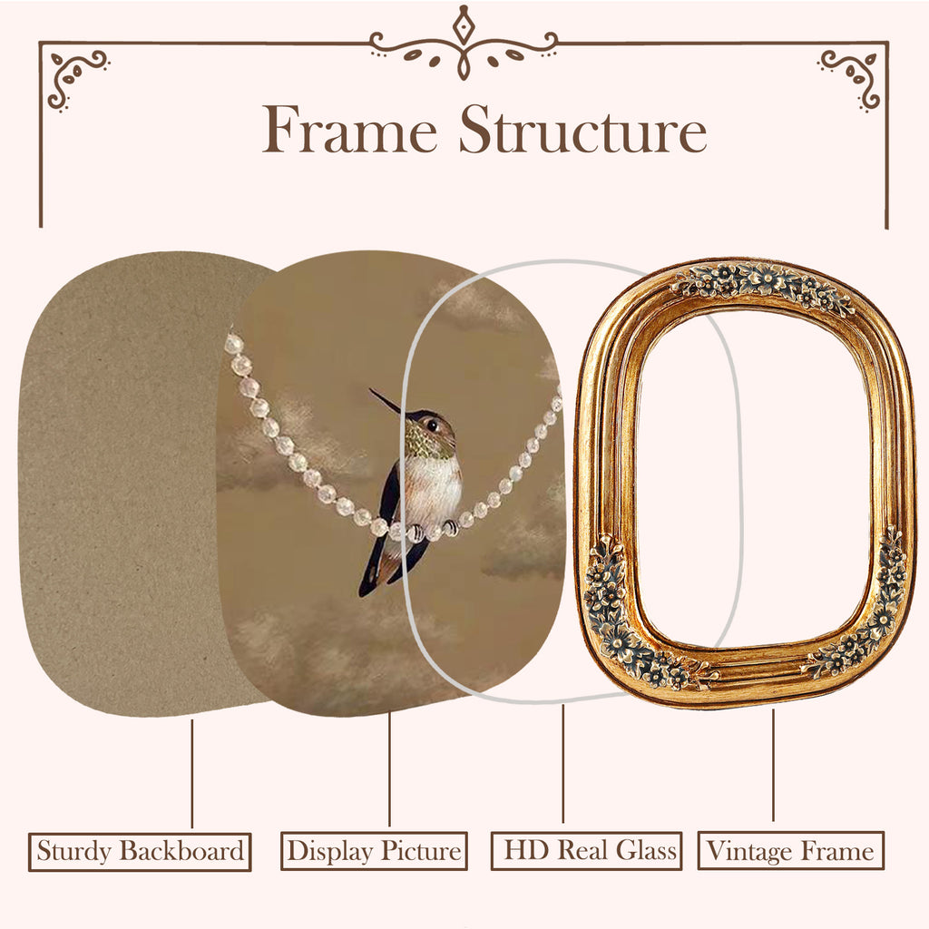 SIKOO Vintage Floral-Carved Arched Frame with Oil Painting