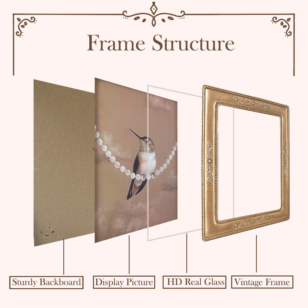 SIKOO Vintage Leaf Scroll-Carved Picture Frame with Hummingbird Art Print