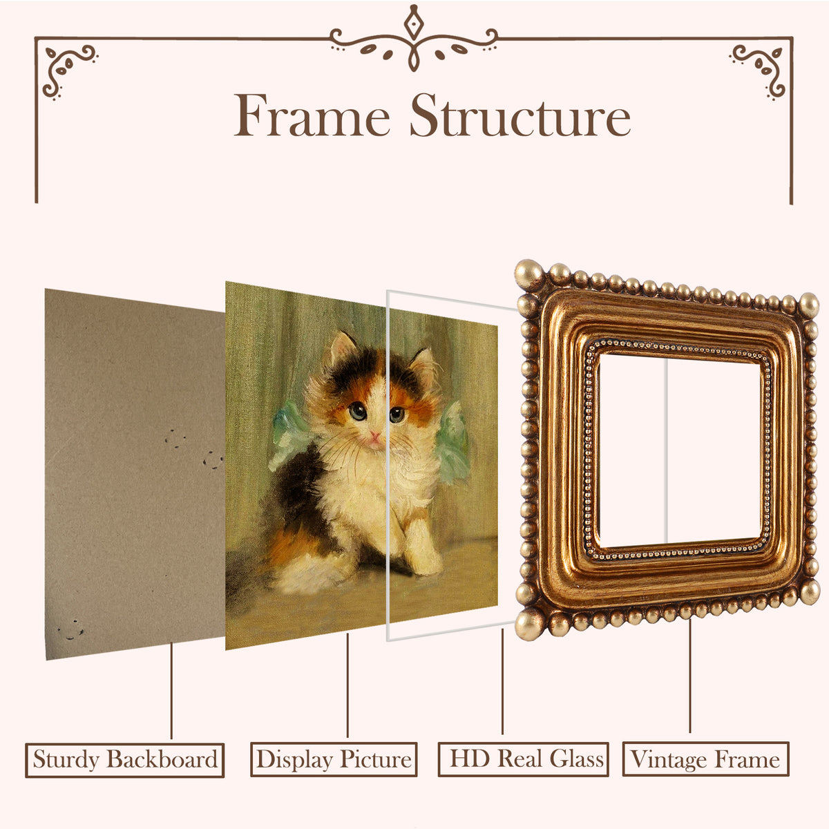 SIKOO Vintage Beaded Mini Picture Frame with Cat Artwork