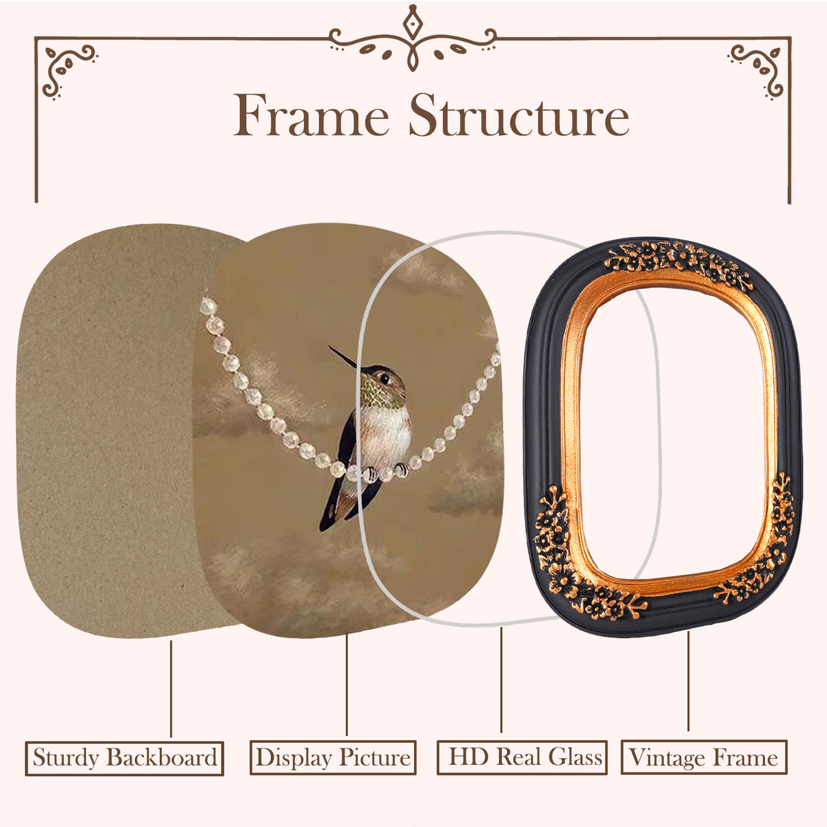 SIKOO Vintage Floral-Carved Arched Frame with Oil Painting