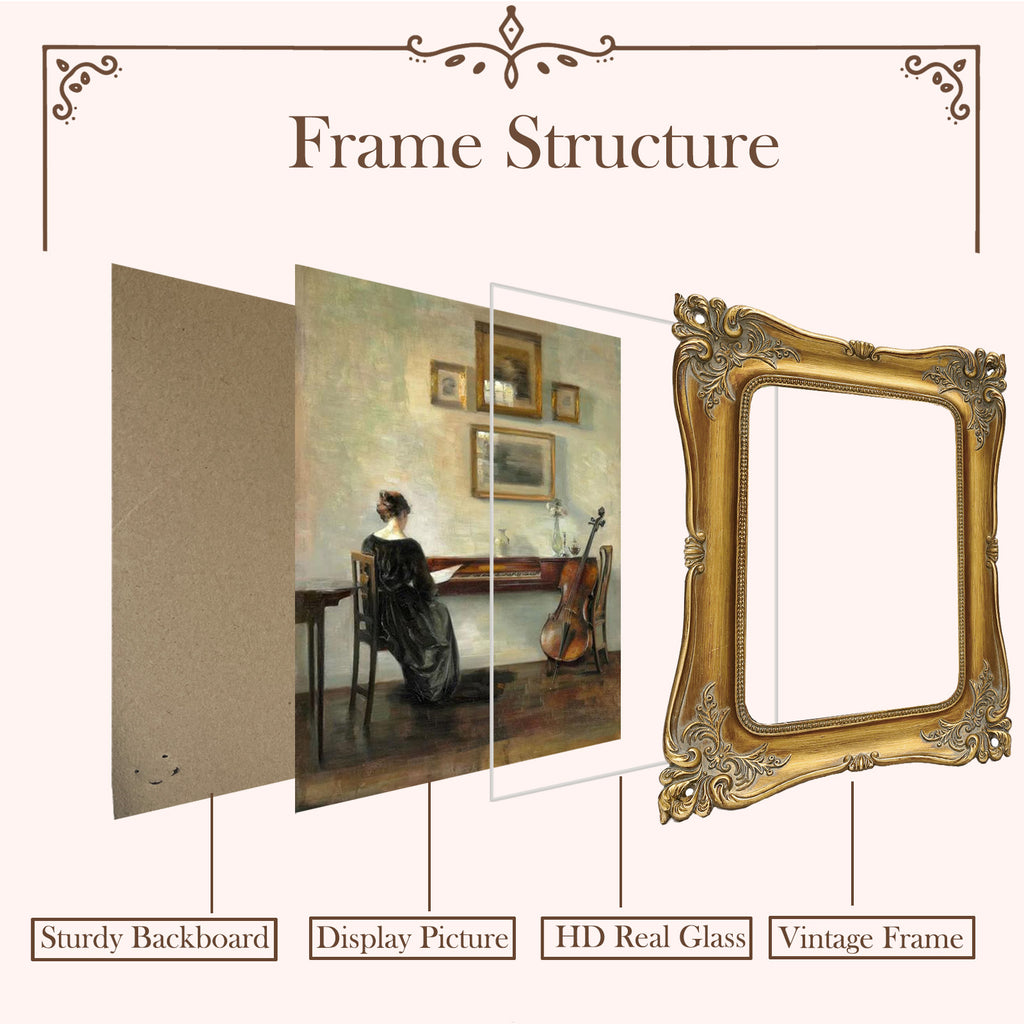 SIKOO Vintage Openwork Acanthus Carving  Frame with Oil Painting