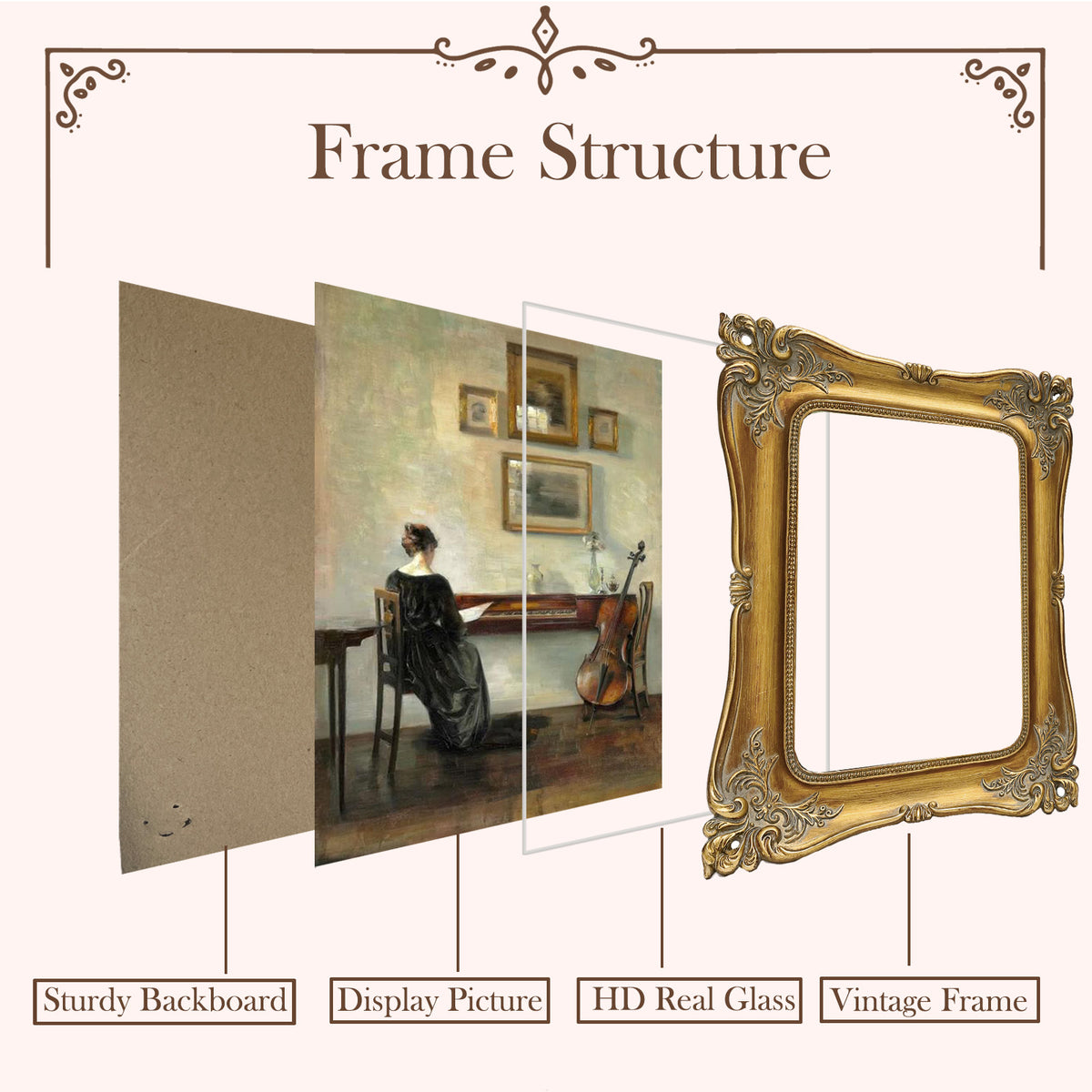 SIKOO Vintage Openwork Acanthus Carving  Frame with Oil Painting
