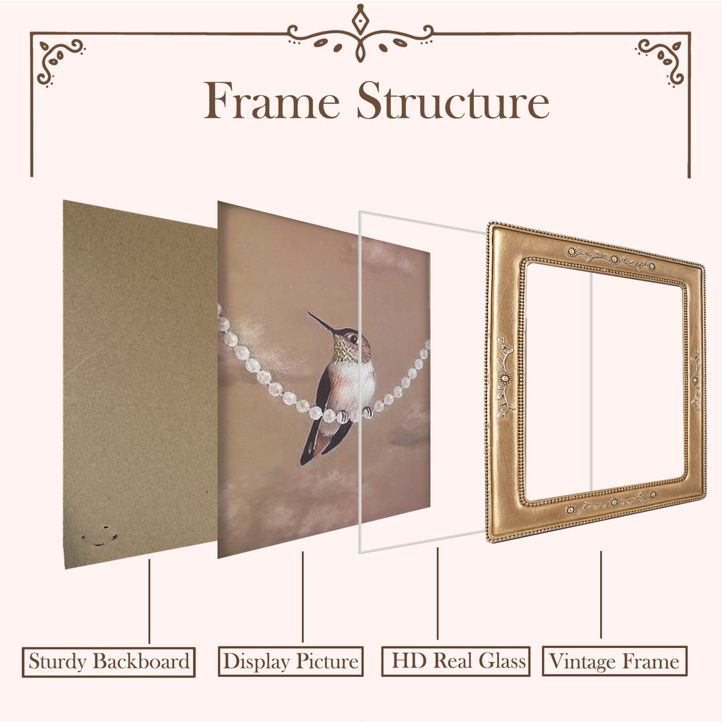 SIKOO Vintage Leaf Scroll-Carved Picture Frame with Hummingbird Art Print