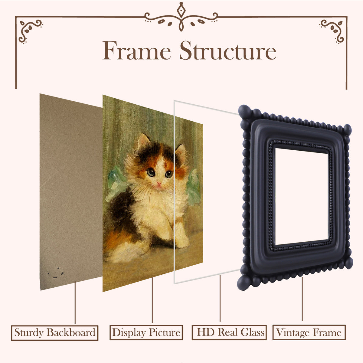 SIKOO Vintage Beaded Mini Picture Frame with Cat Artwork