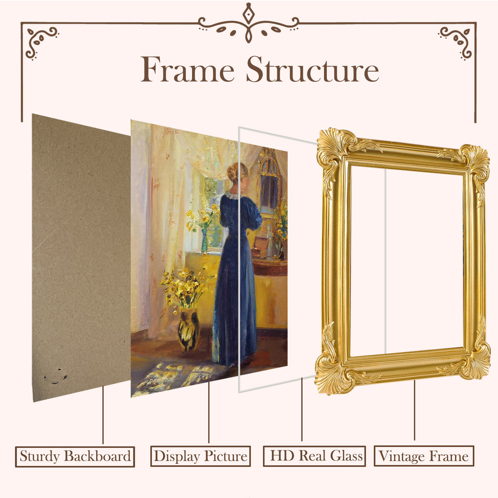 SIKOO Ornate Shell-Carved Vintage Picture Frame with Antique Oil Painting