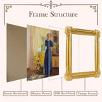 SIKOO Ornate Shell-Carved Vintage Picture Frame with Antique Oil Painting