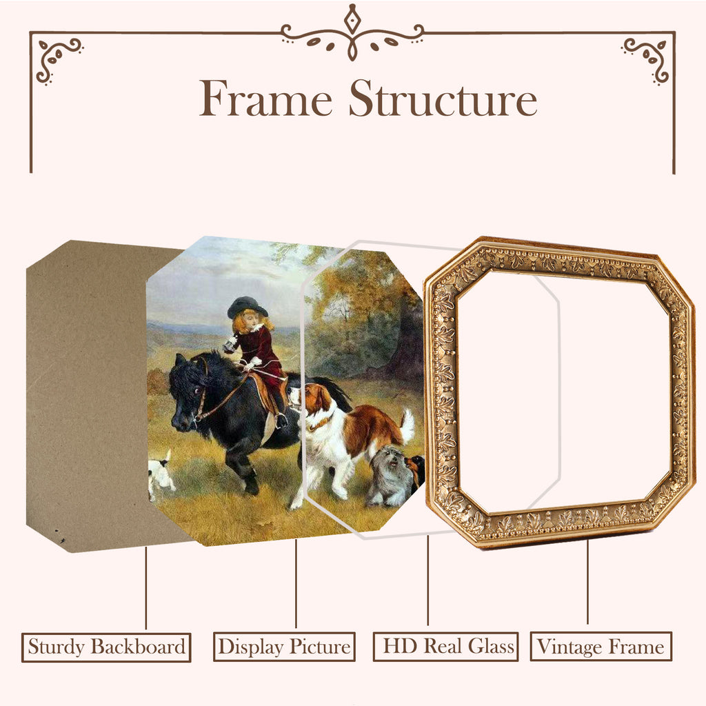 SIKOO Vintage Floral-Carved Octagon Frame with Old Architectural oil painting