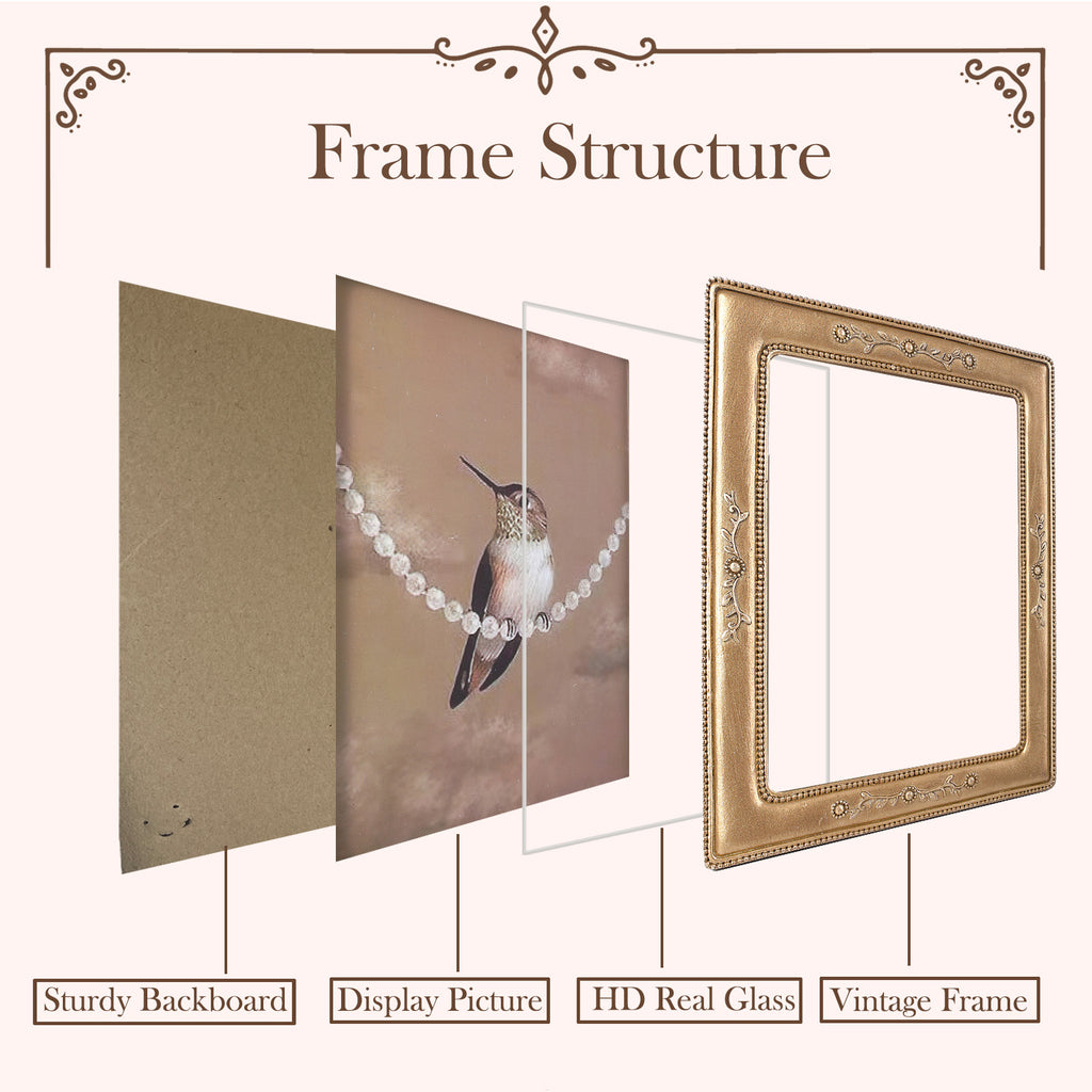SIKOO Vintage Leaf Scroll-Carved Picture Frame with Hummingbird Art Print