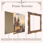 SIKOO Ornate Baroque Scroll-Carved Vintage Frame with Castle Oil Painting