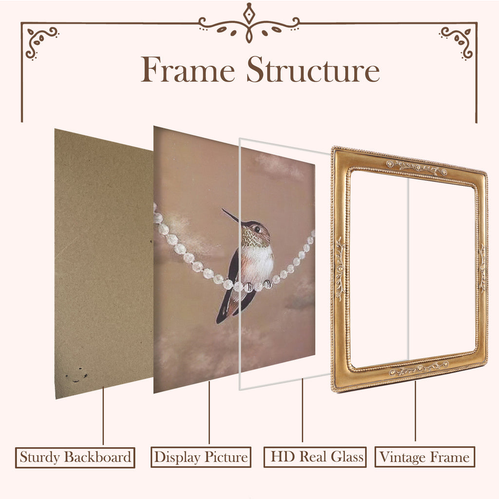 SIKOO Vintage Leaf Scroll-Carved Picture Frame with Hummingbird Art Print