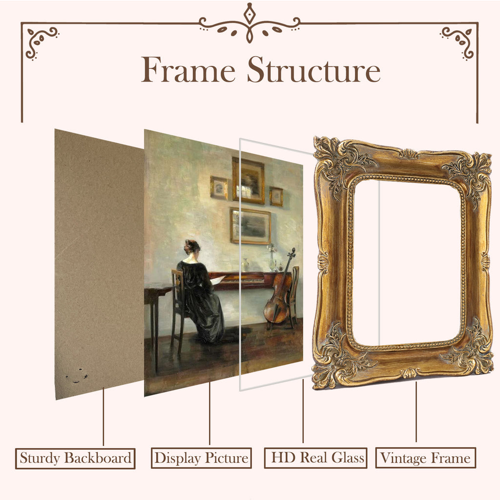 SIKOO Vintage Openwork Acanthus Carving  Frame with Oil Painting