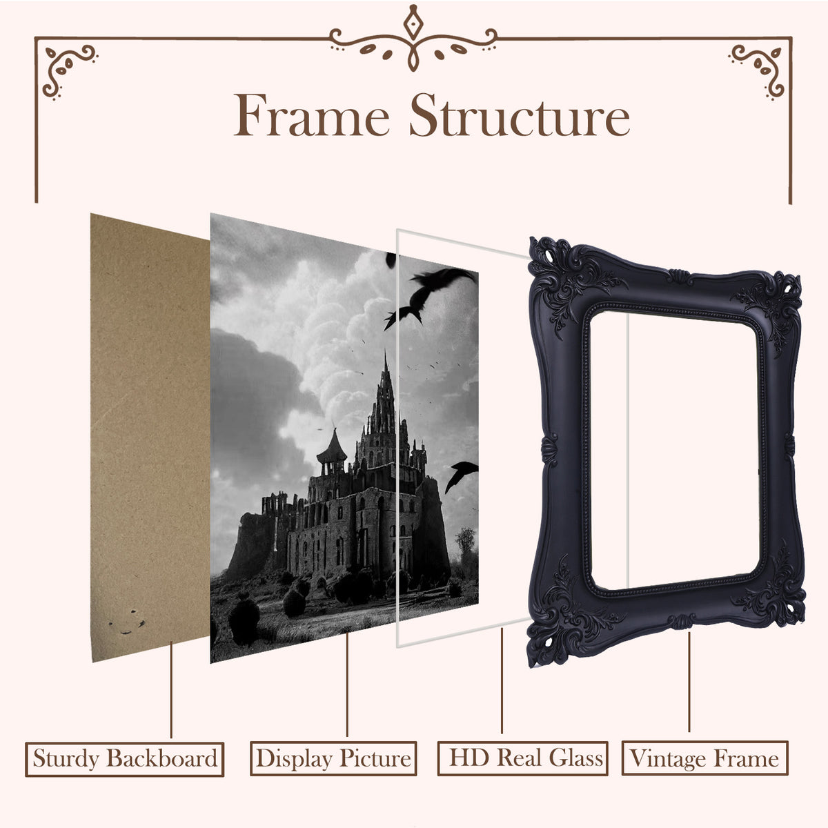 SIKOO Vintage Openwork Acanthus Carving  Frame with Oil Painting
