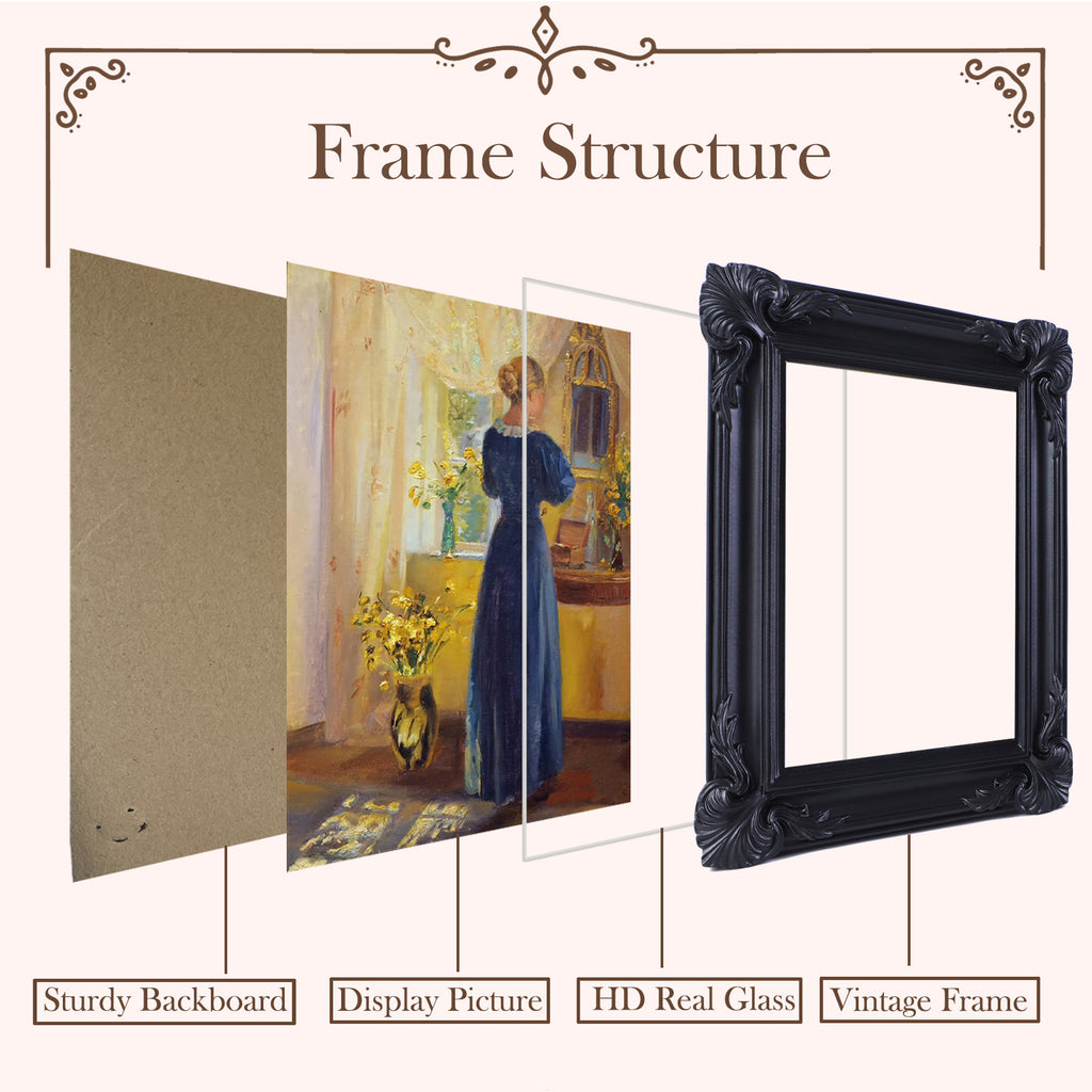 SIKOO Ornate Shell-Carved Vintage Picture Frame with Antique Oil Painting