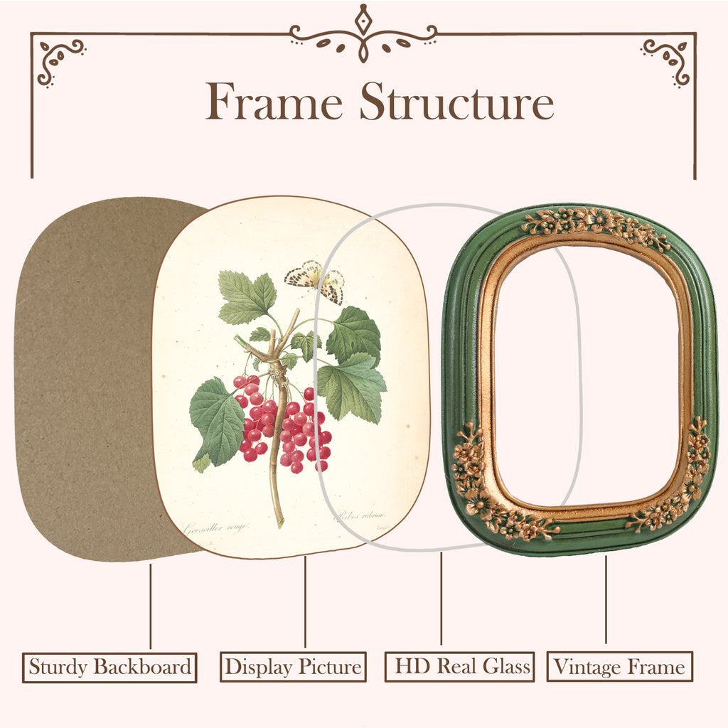 SIKOO Vintage Floral-Carved Arched Frame with Oil Painting
