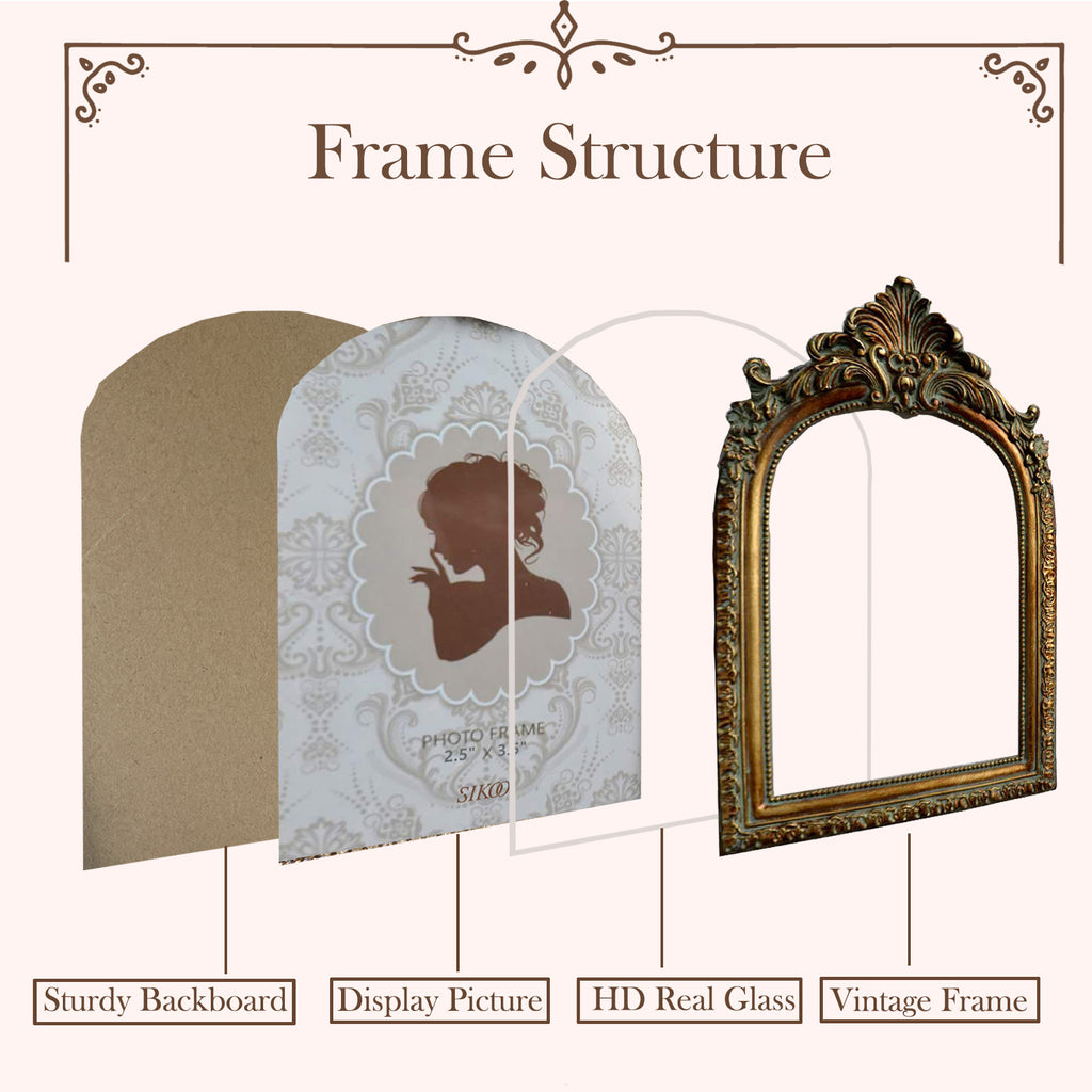 SIKOO Antique Distressed Ornate Floral Arch Picture Frame