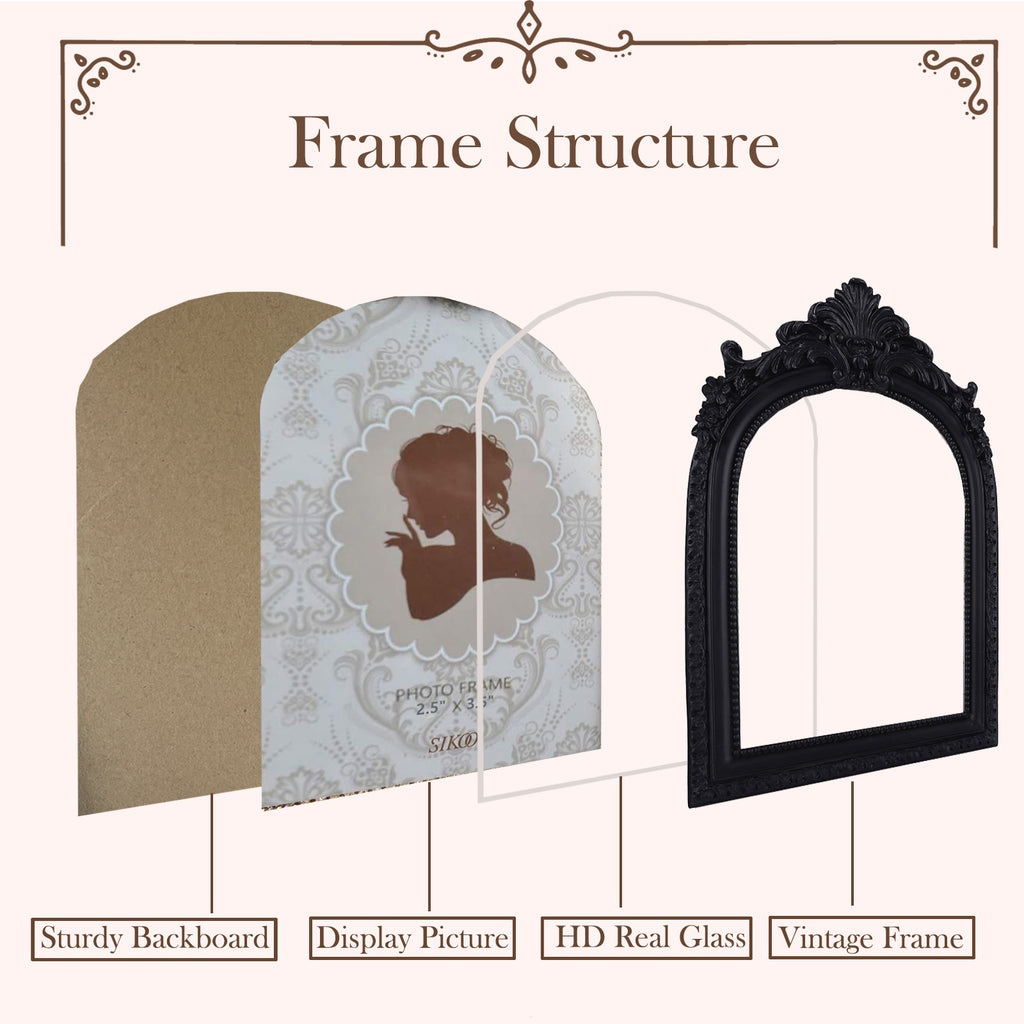 SIKOO Antique Distressed Ornate Floral Arch Picture Frame