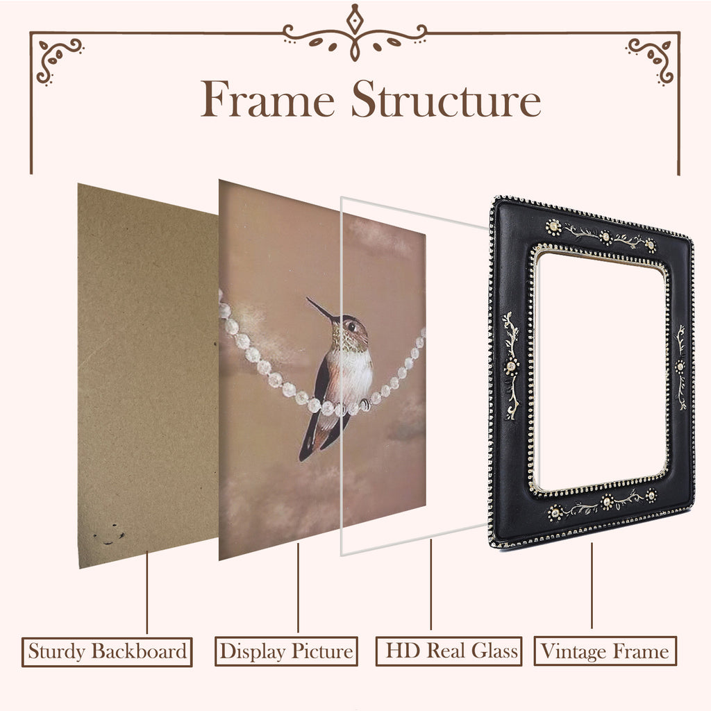 SIKOO Vintage Leaf Scroll-Carved Picture Frame with Hummingbird Art Print