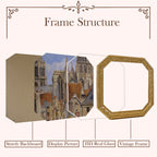 SIKOO Vintage Floral-Carved Octagon Frame with Old Architectural oil painting
