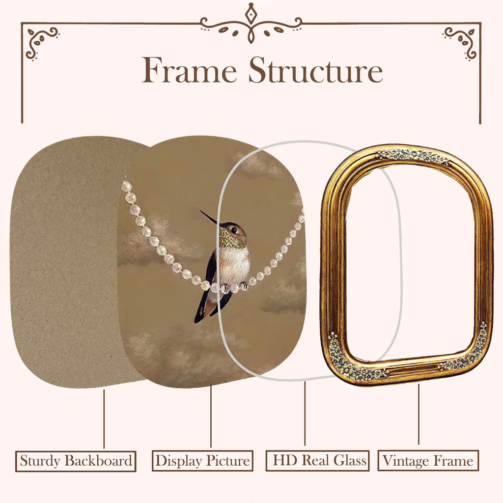 SIKOO Vintage Floral-Carved Arched Frame with Oil Painting