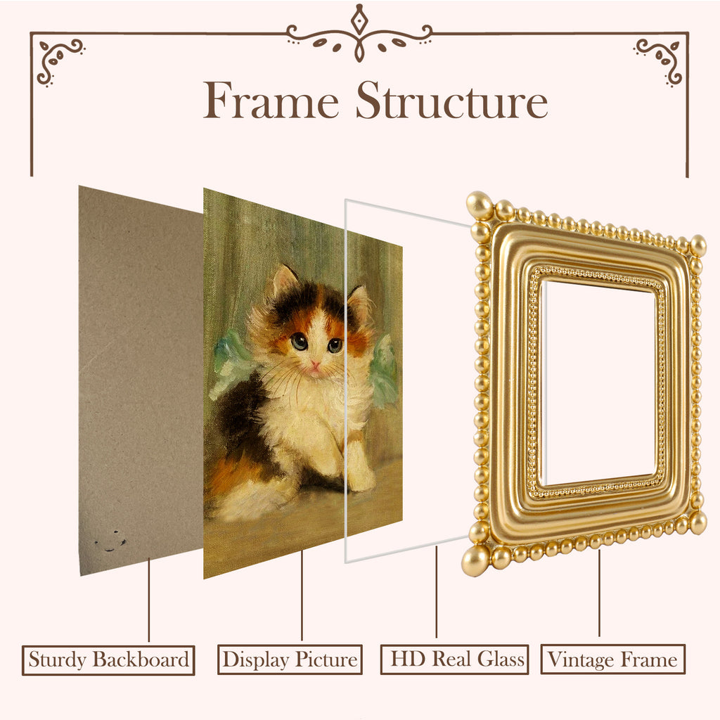 SIKOO Vintage Beaded Mini Picture Frame with Cat Artwork