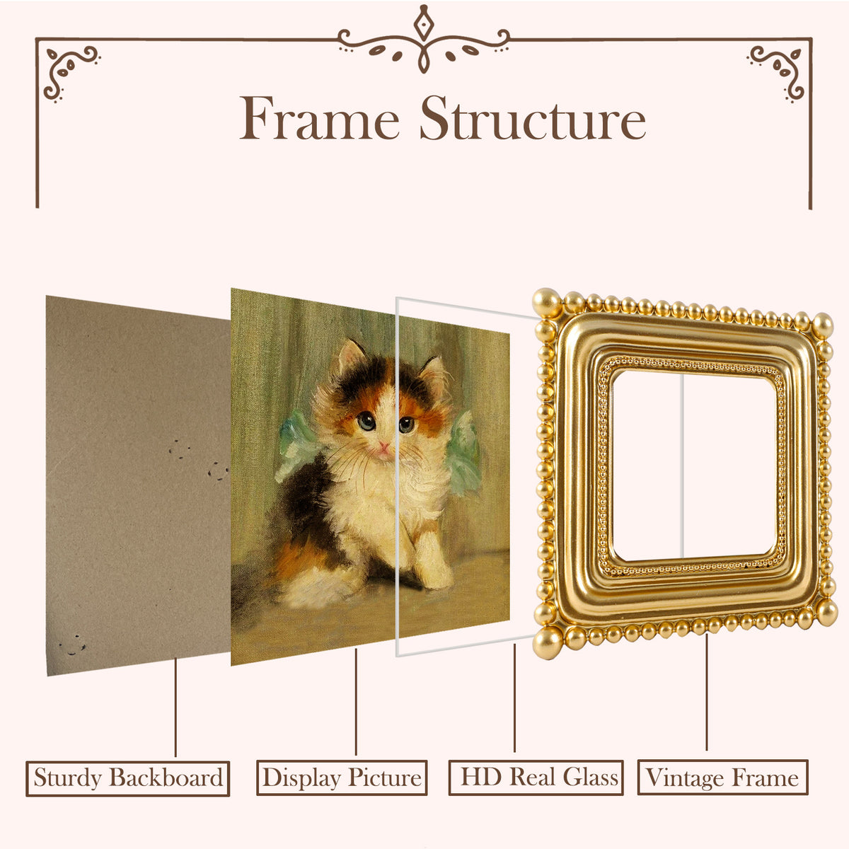 SIKOO Vintage Beaded Mini Picture Frame with Cat Artwork