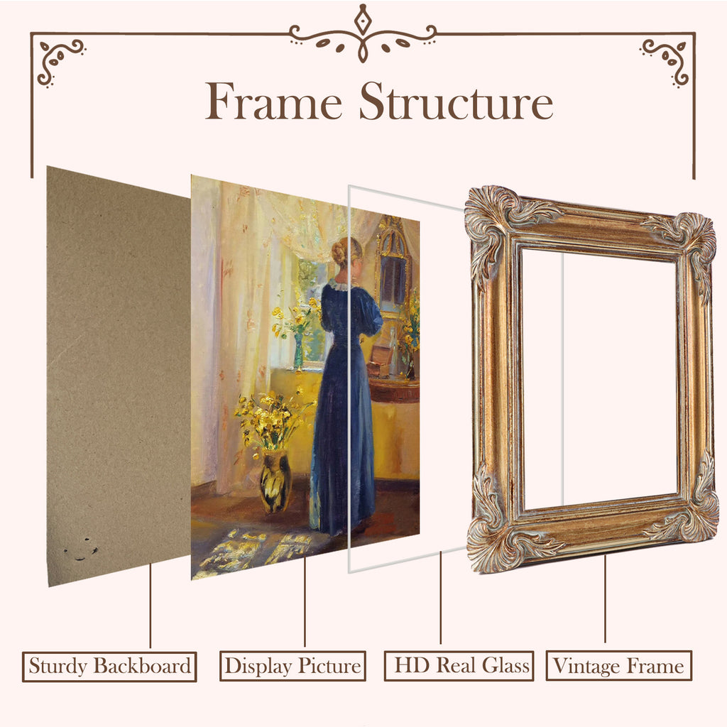 SIKOO Ornate Shell-Carved Vintage Picture Frame with Antique Oil Painting