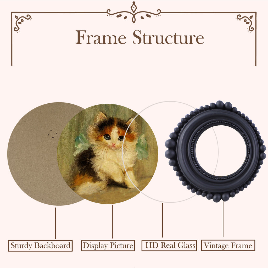 SIKOO Vintage Beaded Mini Picture Frame with Cat Artwork