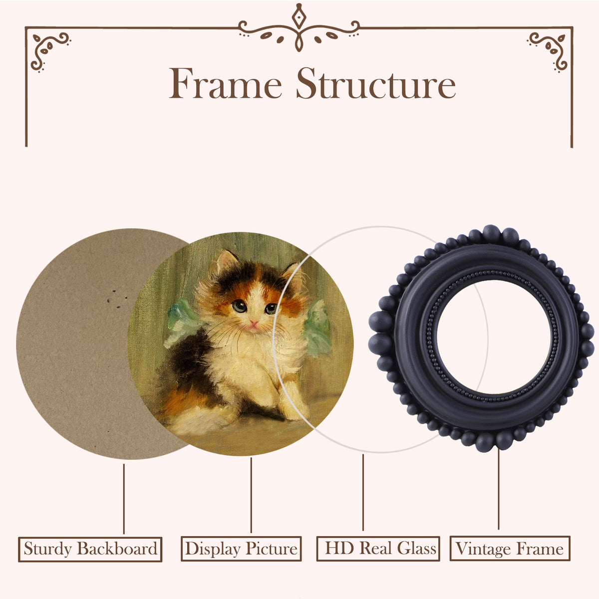 SIKOO Vintage Beaded Mini Picture Frame with Cat Artwork